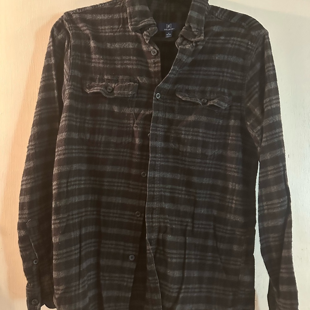 George Men’s Black and Gray Plaid Lightweight Shirt Jacket